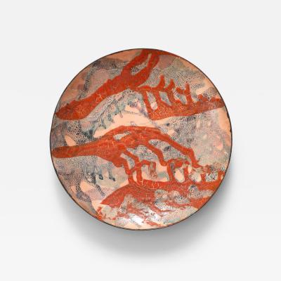 Orange and Black Enameled Copper Plate United States c 1960