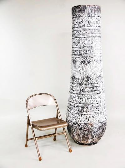 Organic Coastal Carved Palm Tree Trunk Pedestal Planter