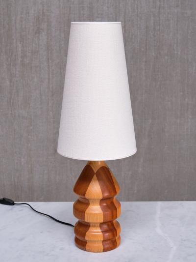 Organic Modern Dual Tone Table Lamp Turned Oak and Teak Denmark 1960s