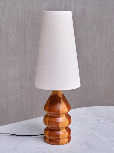 Organic Modern Dual Tone Table Lamp Turned Oak and Teak Denmark 1960s