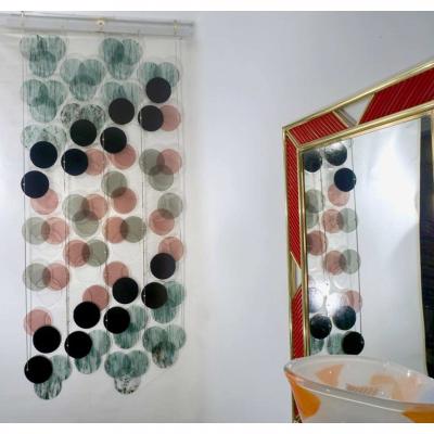 Organic Modern Italian Geometric Black Pink Aqua Murano Glass Curtain Divider