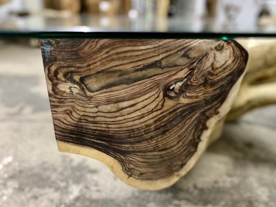 Organic Modern Root Table with Safety Glass Table Top Sonokeling Wood 2024