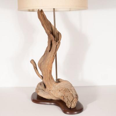 Organic Modern Sculptural Driftwood Table Lamp with Handrubbed Walnut Base