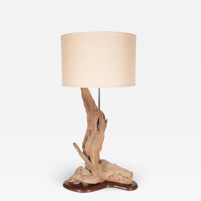 Organic Modern Sculptural Driftwood Table Lamp with Handrubbed Walnut Base