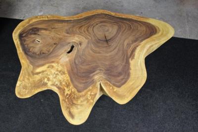 Organic Modern Suar Tree Coffee Table on Black Metal Feet