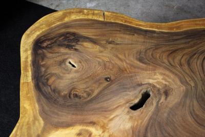 Organic Modern Suar Tree Coffee Table on Black Metal Feet