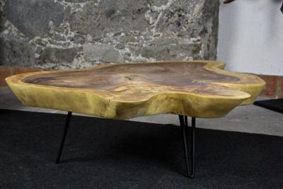 Organic Modern Suar Tree Coffee Table on Black Metal Feet