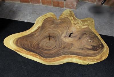 Organic Modern Suar Tree Coffee Table on Black Metal Feet