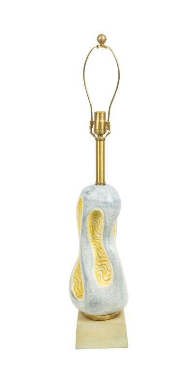 Organic Modernist Ceramic Table Lamp with Wooden Base