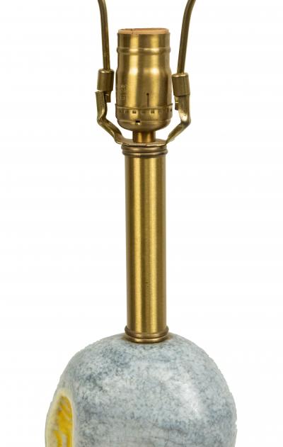 Organic Modernist Ceramic Table Lamp with Wooden Base
