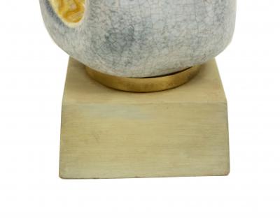 Organic Modernist Ceramic Table Lamp with Wooden Base