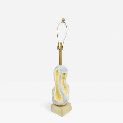 Organic Modernist Ceramic Table Lamp with Wooden Base