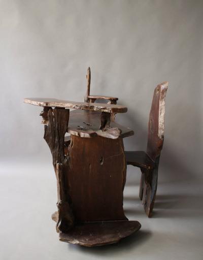 Organic and Sculptural Wood Desk and Chair