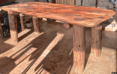 Organic brutalist pine tree dinning table in vintage condition