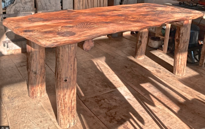 Organic brutalist pine tree dinning table in vintage condition