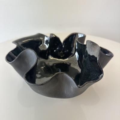 Organic ruffled edge bowl in deep blue black gloss finish 