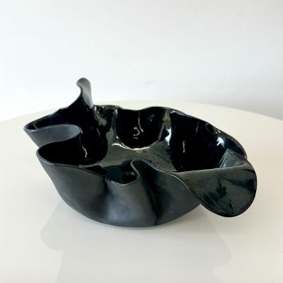 Organic ruffled edge bowl in deep blue black gloss finish 