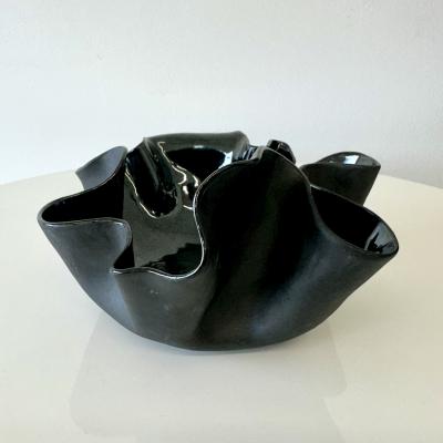 Organic ruffled edge bowl in deep blue black gloss finish 