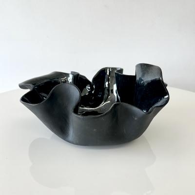 Organic ruffled edge bowl in deep blue black gloss finish 