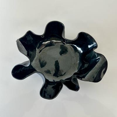 Organic ruffled edge bowl in deep blue black gloss finish 