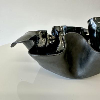 Organic ruffled edge bowl in deep blue black gloss finish 