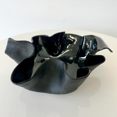 Organic ruffled edge bowl in deep blue black gloss finish 