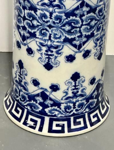 Oriental Porcelain Flow Blue White Umbrella Stand Large Vase Floral Decorated