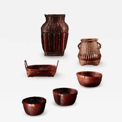 Oriental Woven Bamboo Collection Of Different Baskets 