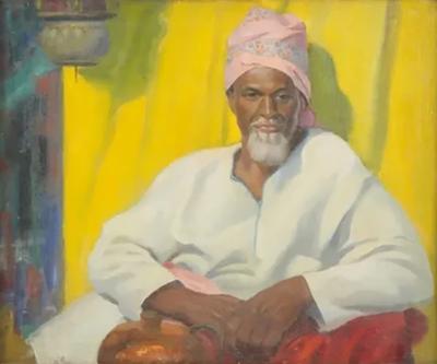 Orientalist Portrait of Man with Pink Turban