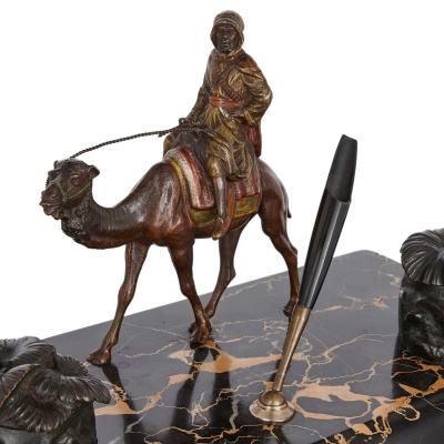 Orientalist cold painted bronze and marble inkstand