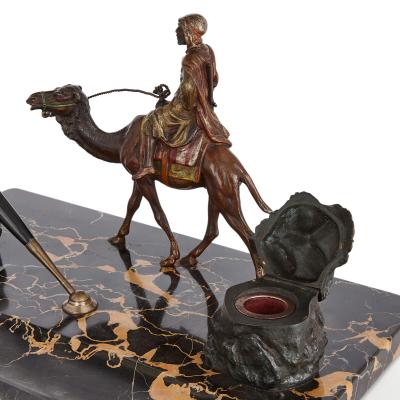 Orientalist cold painted bronze and marble inkstand