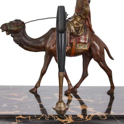 Orientalist cold painted bronze and marble inkstand