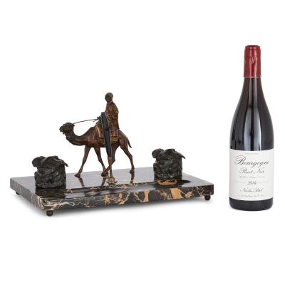 Orientalist cold painted bronze and marble inkstand