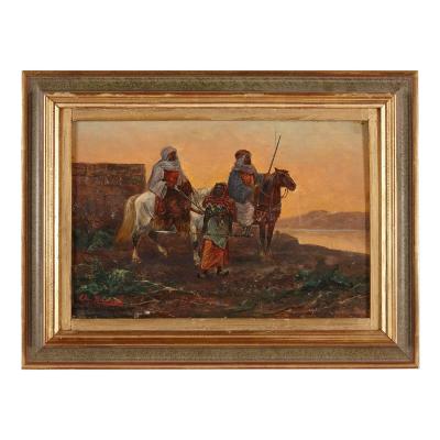Orientalist oil painting with Equestrian subject