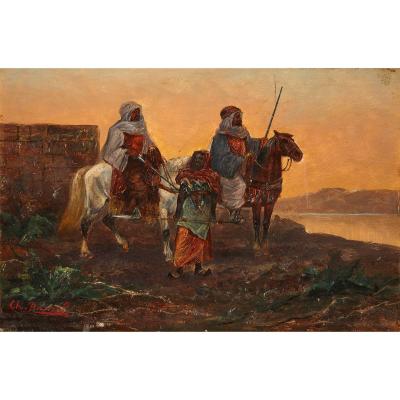 Orientalist oil painting with Equestrian subject