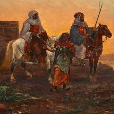 Orientalist oil painting with Equestrian subject