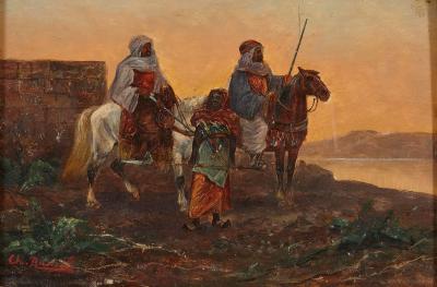 Orientalist oil painting with Equestrian subject