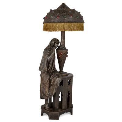 Orientalist spelter lamp with female figure