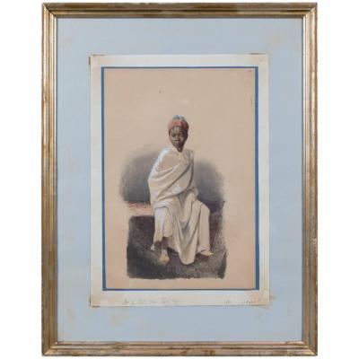 Orientalist watercolor of young African boy