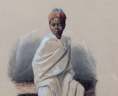 Orientalist watercolor of young African boy
