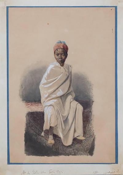 Orientalist watercolor of young African boy
