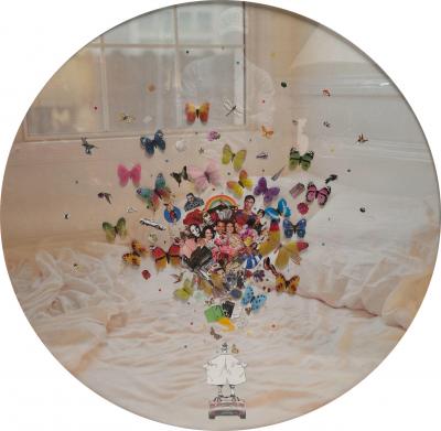 Orig Javiera Estrada Mixed Media Art Entitled Stream of Consciousness W Superman