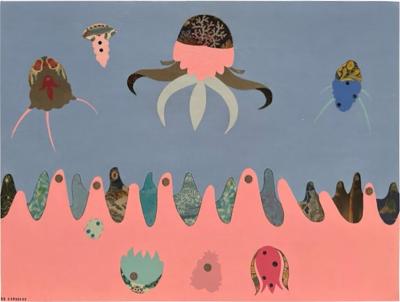 Orig Nancy Goodman Lawrence Acrylic Collage Painting Minds Eye