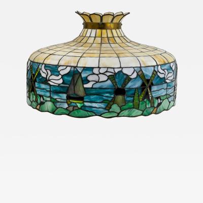 Original American Art Nouveau leaded glass chandelier circa 1910 30