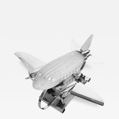 Original Art Deco Chrome Airplane Lamp w Frosted Glass
