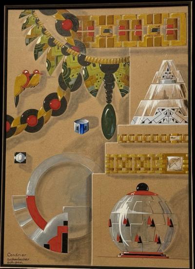 Original Art Deco Design Illustrations Set of Three Framed