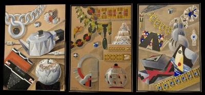 Original Art Deco Design Illustrations Set of Three Framed