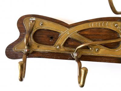 Original Art Nouveau Brass Wood Coat Rack or Hanger Germany 1900s