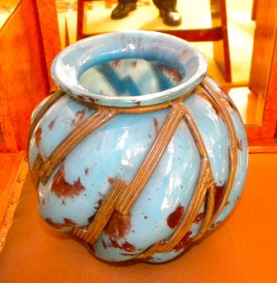 Original Blue spotted glass with iron in Lorraine style vase
