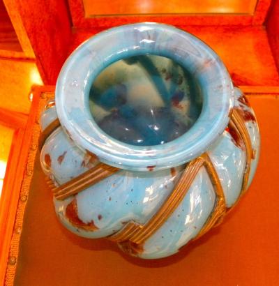 Original Blue spotted glass with iron in Lorraine style vase